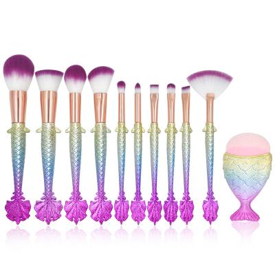 China Angular Blush 11pcs Mermaid Makeup Brush Set Private Label Cosmetic Makeup Tools for sale