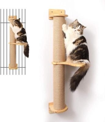 China Wholesale 2023Hot Sale Viable Modern Wooden Sisal Cat Scratcher Wall Mounted Cat Furniture With Pedal for sale