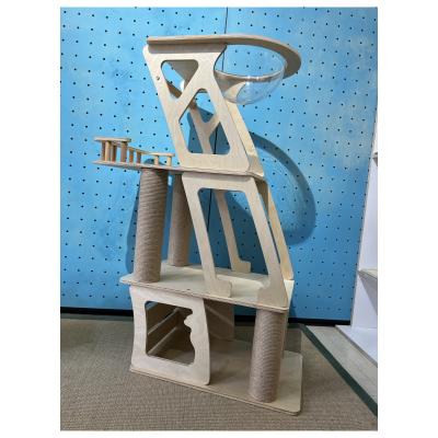 China Factory Direct Sale Sustainable Wooden Cat Tree Cat Tower Climber Housings With Long Sisal Mat for sale