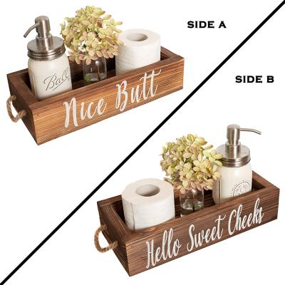 China Europe Farmhouse Bathroom Decor Rustic Toilet Paper Storage Wooden Box Diaper Organizer for sale