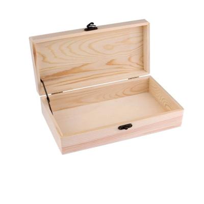 China Sustainable Natural Wooden Unfinished Wooden Box Wood Jewelry Box With Locking Clasp Rectangle for sale