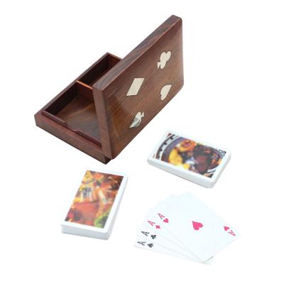 China Handmade Natural Double Deck Wooden Game Card Storage Case for sale