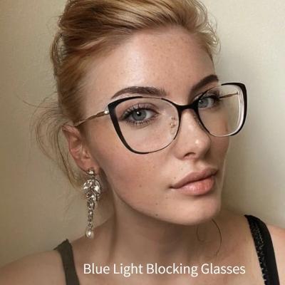 China 2023 New Fashion Women's Luxury Optical Frame Computer Reading Glasses Anti Cat Eye Glasses Frame Retro Size Fashionable Light Blue Quality for sale