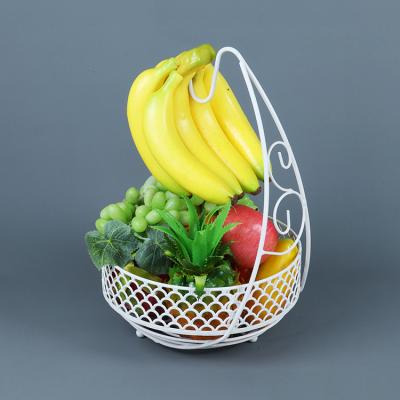 China Sustainable Nordic Decorative White Iron Metal Wire Fruit Basket Bowl Banana Holder With Banana Hanger for sale