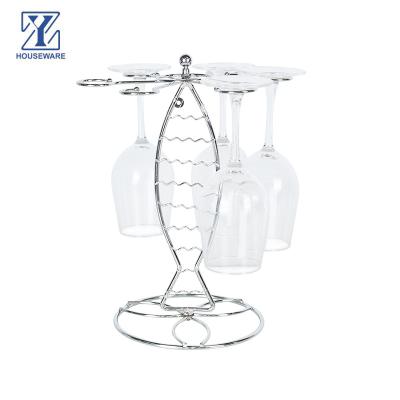 China Workable Artistic Elegant Freestanding Silver Metal Countertop Red Wine Cup Display Stemware Holder Goblet Wine Glass Rack 6-Hook for sale