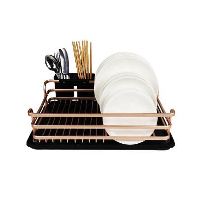 China Sustainable Kitchen Metal Utensils Storage Organization Dish Dryer Rack Aluminum Dish Rack Dish Drying Racks with Drip Board for sale