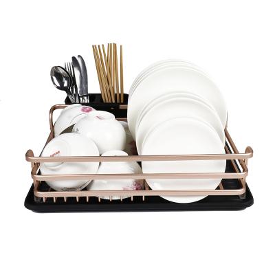 China Sustainable Aluminum Dish Drying Rack, Over Sink Dish Drying Rack With Utensil Rack, Removable Plastic Dish Tray for sale