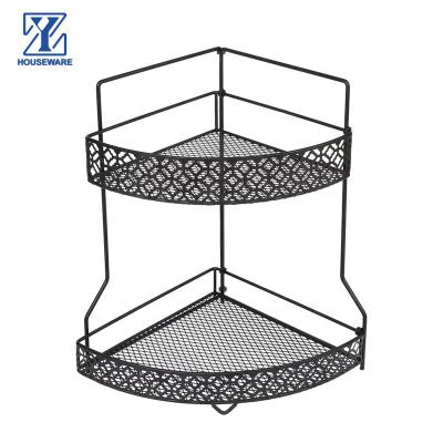 China 2020 High Quality Viable Quality 2 Tier Black Metal 2 Tier Organizer Corner Rack Countertop Kitchen Spice Rack for sale