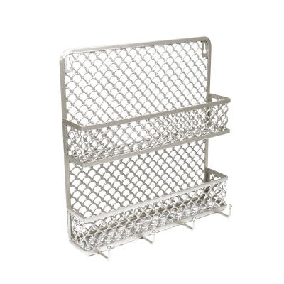 China Rustic Metal Wall Mounted Silver Wire Shelf Kitchen Spice Rack Universal Stocked Organizer Mesh Iron 2 for sale