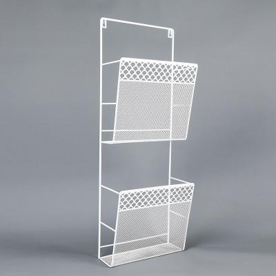 China Multifunctional Modern Design Office Document Storage Rack Stand Wrought Iron Metal Wire Mesh Wall Mount Hanging Display White Magazine Rack for sale