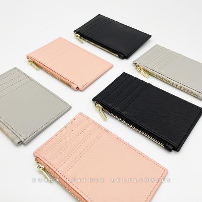 China Fashion Multi Zipper Card Holder Saffiano Zippered Card Holder Leather Wallet Card Slots Small for sale