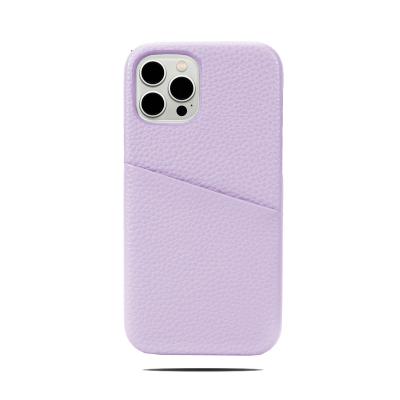 China Shockproof Classic Lychee PU Pebble Cases Custom Hot Stamped Aluminum Emboss Logo Leather Phone Case For iPhone 11 12 13 Pro Max for sale