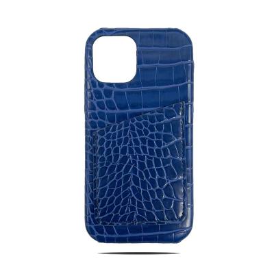 China Shockproof Personalized Logo Vegan Blue Croc Leather Card Holder Emboss Crocodile Cell Phone Case Card Slot PU for iPhone 13 pro for sale