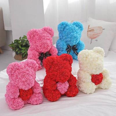 China Gifts hug heart rose bear gift box PE foam flower eternal flower rosebear rose bear Valentine's Day gift wholesale for sale