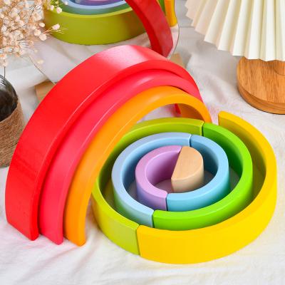 China Mini Toy 10 Pcs Educational Arch Rainbow Colorful Bridge Set Building Blocks Kids Montessori Brick Educational Wooden Toys For Children for sale