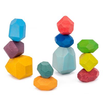 China Funny Educational Toy juguetes Kids Gift Rainbow Stone Set Montessori Creative Wooden Balancing Building Blocks Stacking Toys For Children for sale