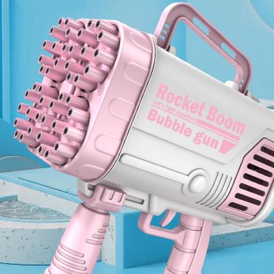 China Funny Outdoor Toy Children Bubble Bath Toy Big Gatling Rocket Blowing Bubble Bath Toy GUN TOY Funny Gun 44 Holes 64 Holes Electric Luminous Soap for sale