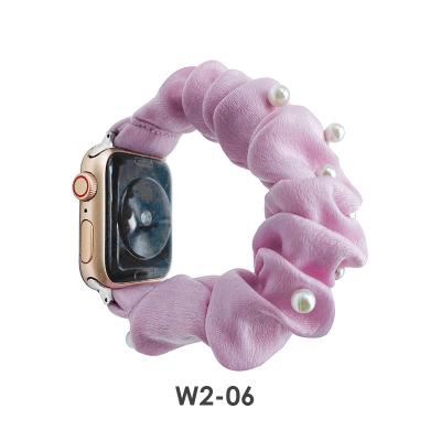 China Scrunchie Pearl Apple Watch Band Fashion Pattern Printed Elastic Fabric Scrunchie Pearl Watch Band For Apple Watch for sale