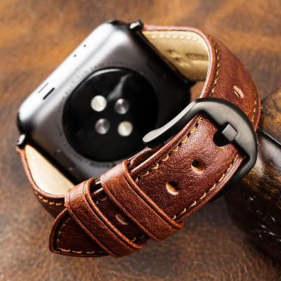 China 38mm 40mm 42mm 44mm Genuine Leather Watch Band Strap Adjustable Mens Womens Strap For Apple Watch Vintage Leather Watch Band Leather for sale