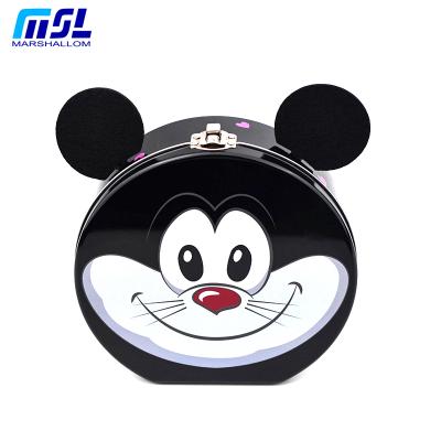 China Food Grade Cute Mice Wholesale Shape Bank Tin Box With Lock And Doorstep Coin Saving Tin Can For Kids for sale