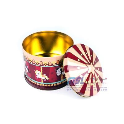 China Recycled Custom Printing Materials Metal Food Packing Box Candy Chocolate Christmas Music Carousel Tin Can for sale