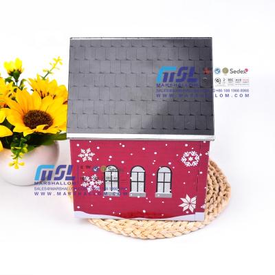 China 100% Recyclable Factory Wholesale Durable House Shape Tin Cans Metal Christmas Tins Gift Box for sale