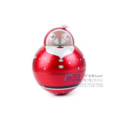 China Recycled Materials Tumbler Shape Tin Box Santa Chubby Snowman Tin Red Color for sale