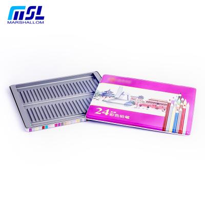 China Hot Selling Custom Colored Rectangular Pencil Packing Metal Tin Box for sale