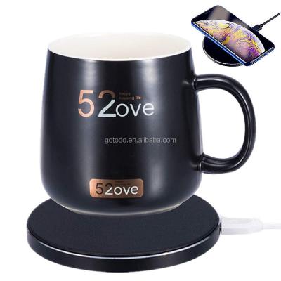 China Constant Warm Cup Stored With 2020 Degree Wireless Hot Warmer 55 Degree Wireless Warmer Cup Design Charger Pad Wireless Charging Heating Coffee for sale