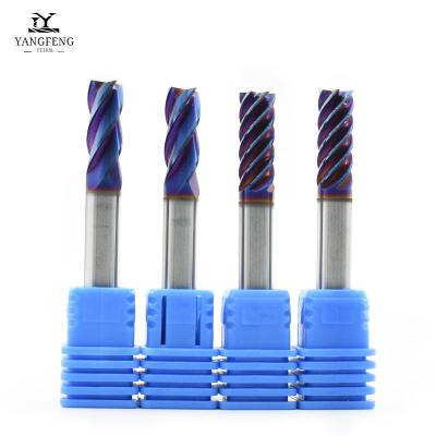 China CNC Process HRC65 Flute 4flute Carbide End Mill High-hardness High-hardness Milling Cutter Mold Nano Blue Machining Cutting Tool for sale