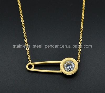 China New Design Gold Plating Stainless Steel Hand Made Pin Pendant Necklace Crystal Jewelry for sale