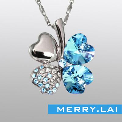 China Handmade Margaret Jewelry Silver Stainless Steel Necklace With Blue Flower Shaped Crystal Stone Pendant Necklace for sale