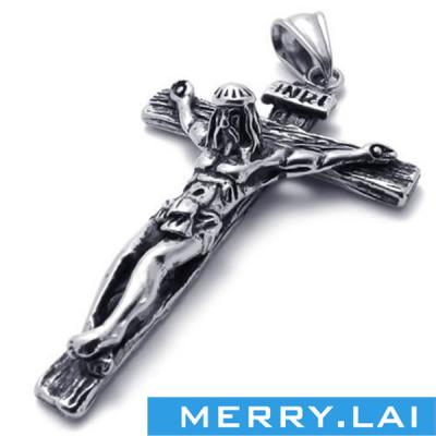 China Stainless Steel Whosale Men's Vintage Jesus Christ Crucifix Cross Pendant Unisex Necklace, Color Black Silver, 20 Inch Chain for sale