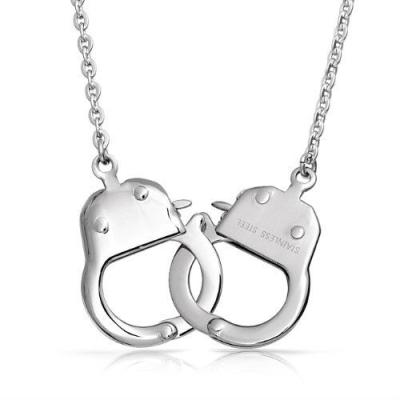 China Bling Stainless Steel Jewelry Fifty Shades of Gray Fetish Inspired Stainless Steel Handcuff Necklace 20in for sale