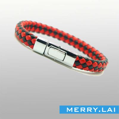 China Red and Black Stainless Steel Imaginations Stainless Steel Cross Rubber Men's Bracelet Flowers for sale