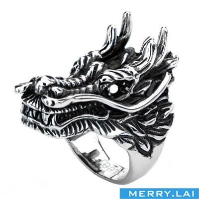 China Black Oxidized Stainless Steel Dragon Head Rings,whosale mens 316 stainless steel rings for sale