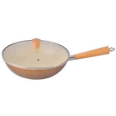 China Wooden Handle Carbon Steel Wok Pan Cookware Viable Shima Sets Nonstick Stir Wok Pan for sale