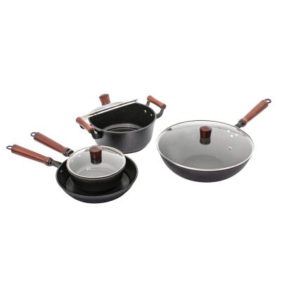 China Sustainable Hot Sale 7 Pcs Carbon Steel N-Stick Pan Kitchenware Set for sale