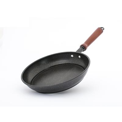 China Sustainable Carbon Steel Professional Non-Stick Cookware Health Long Handle Wooden Frying Pan for sale