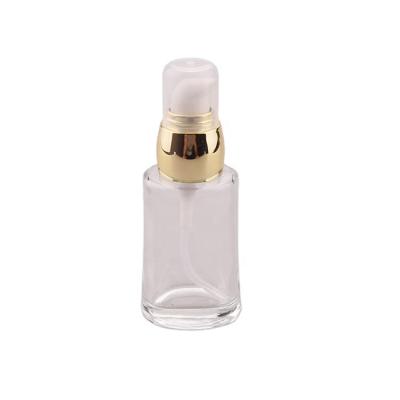 China Non Spill Oval Shape 30ml Black And Gold Base Glass Bottle With External Spring Pump for sale