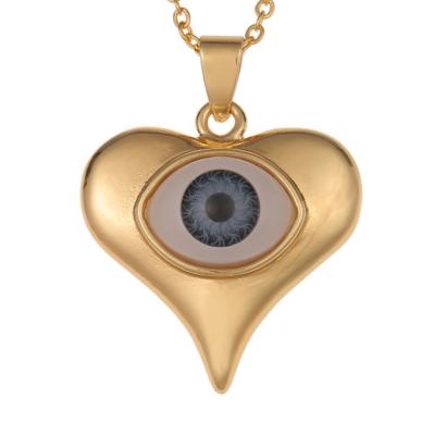 China Hip Hop Fashion High Quality 18k Gold Plating Evil Eye Heart Shape Real Lovely With Zirconia Necklace Hip Hop Pendant Unisex Jewelry for sale