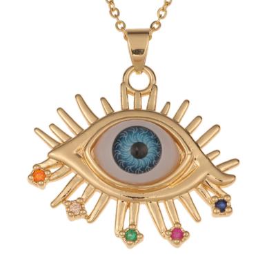 China Wholesale Fashion 18k Real Gold Plating Eye Shape High Quality Evil Eye With Zirconia Necklace Hip Hop Pendant Jewelry For Unisex for sale