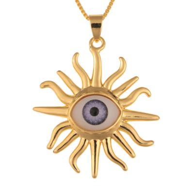 China New Real 18k Gold Plating High Quality Trendy Evil Eye Sun Eye Shape With Zirconia Necklace Hip Hop Pendant Jewelry For Unisex for sale