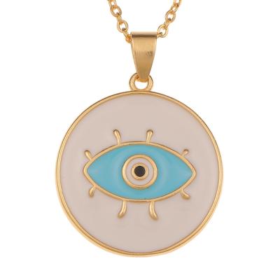 China Real Handmade Hot Selling 18k Gold Plating Enamel Evil Eye Necklace Hip Hop Jewelry Christmas Gift Round Shape Evil Eye Pendant for sale