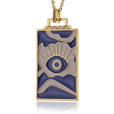 China Religious Handmade Hot Sale Real 18k Gold Plating Enamel Evil Eye Lucky Eye Square Shape Jewelry Sweater Necklace Pendant Christmas Gift for sale