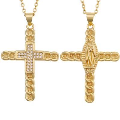 China New Religious 18k Gold Plated Christian Jesus Mother Virgin Mary Pendant Cross CZ Pendant Zirconia Saint Jewelry Hip Hop Jewelry for sale