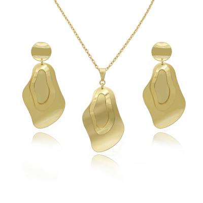 China TRENDY Wavy Geometric Cavity Irregular Shape Out Of Trendy Fashion Jewelry Set Dangle Earrings Necklace For Gift Engagement for sale