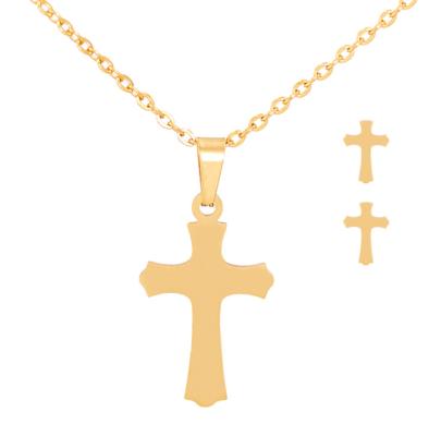 China Hip Hop Punk Style Hip Hop Simple Fashion Jewelry Set Real 18k Gold Cross Necklace And Earring Set Religion Jewelry Pendant Set for sale