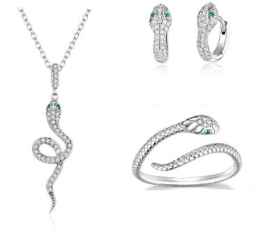 China Hip Hop Hip Hop Snake Shape Necklace Set 925 Sterling Silver Fashion Jewelry Set/Ring Jewelry Set Zircon Elegant Earrings for sale