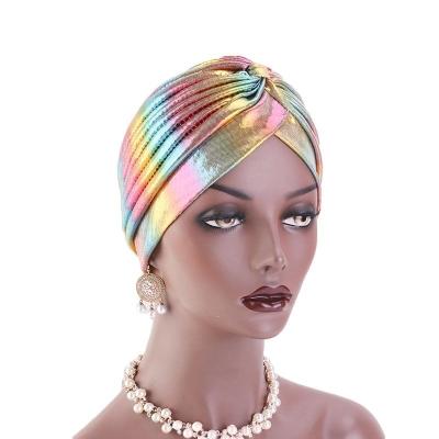 China African Hijab India RELIGION Women laser cowl turban hat knot turban hat Ruffle Cross Headwrap Muslim Headwear for sale